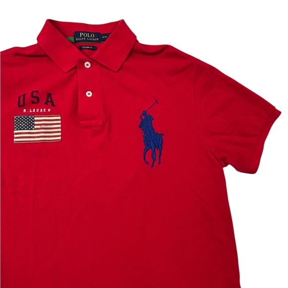 Polo Ralph Lauren Y2k Big Pony American Flag Red Men’s Polo Shirt M Custom Fit - Picture 4 of 9